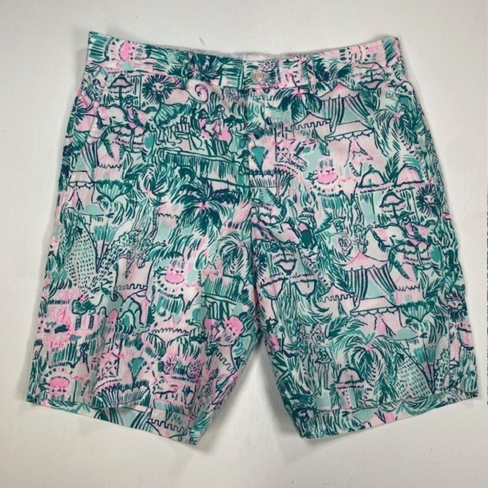 Lilly Pulitzer Mens Beaumont Short 32 Tropical Circus Print Pink Green Cotton